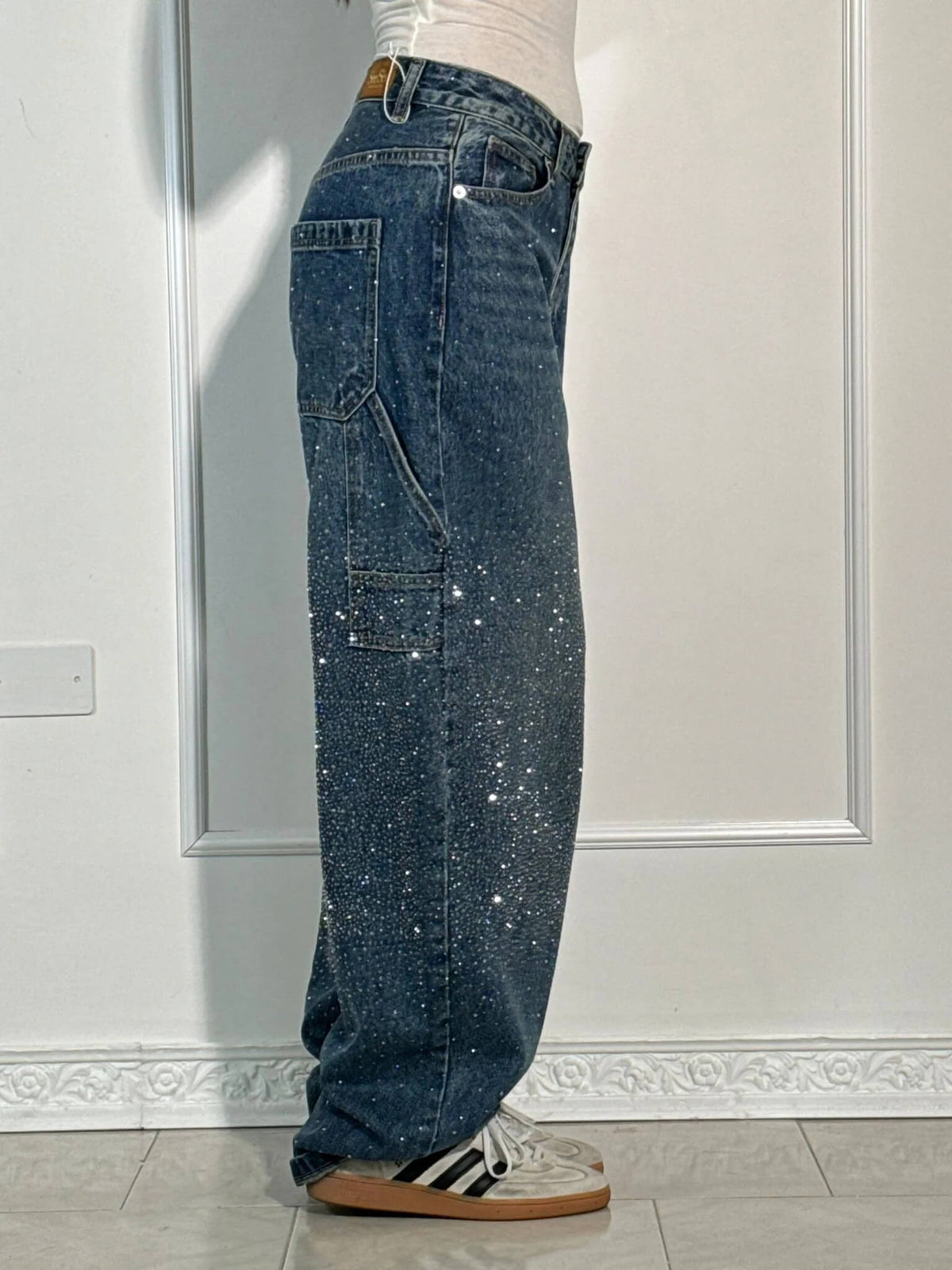 Hose Damen Hochtailliert Weitbein Knopftaschen Elegant