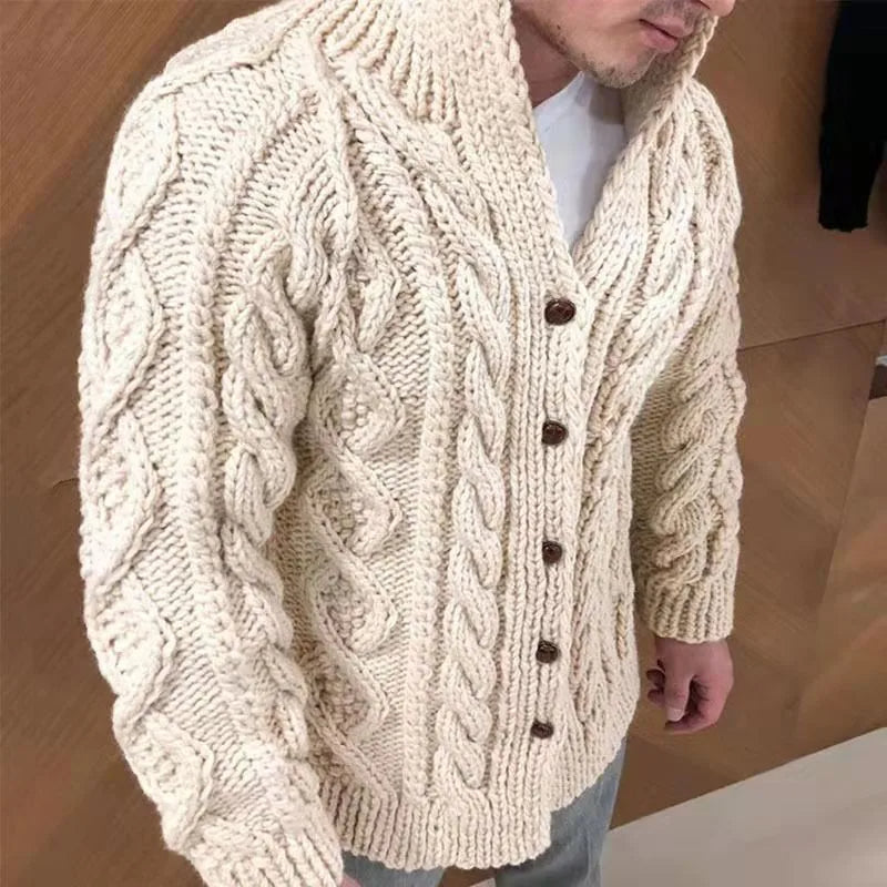 Cardigan épais en maille torsadée pour homme - Chaud et confortable