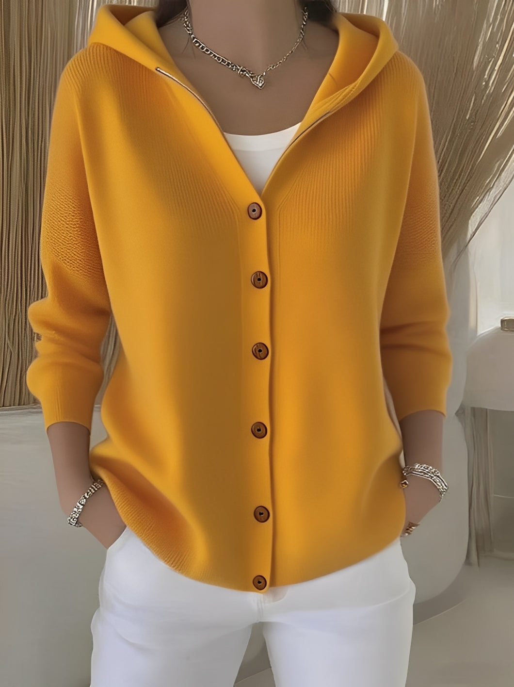 Damen Strickjacke mit Kapuze im lockeren Schnitt