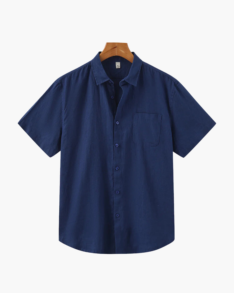 Hemd Herren Kurzarm Leinen Sommer Casual Regular Fit