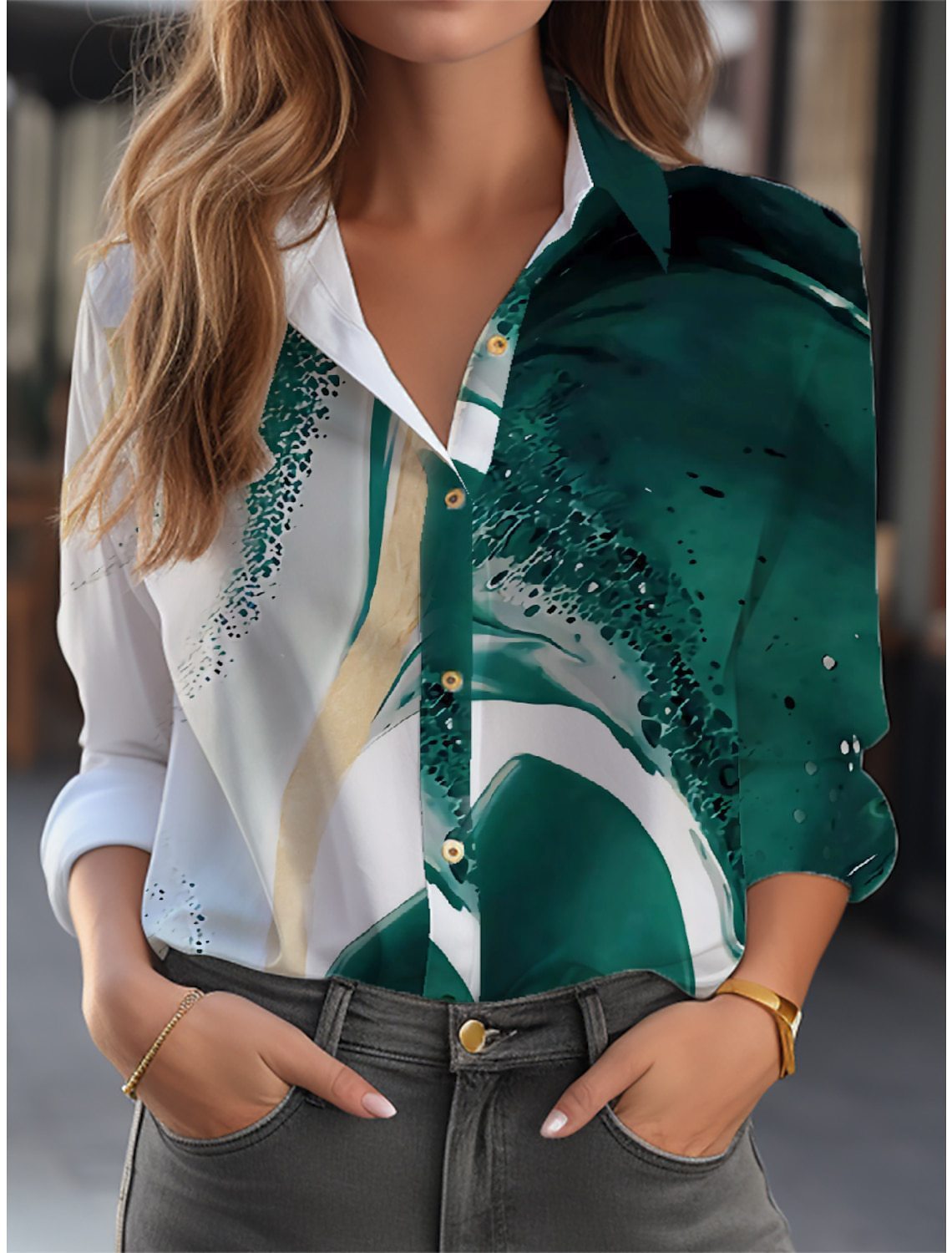 Langarmbluse für Damen mit floralem Muster und V-Ausschnitt, elegant und casual