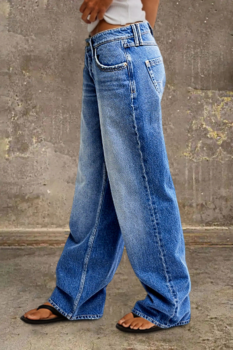 Jeans Damen Regular Fit Mittelhoher Bund Casual