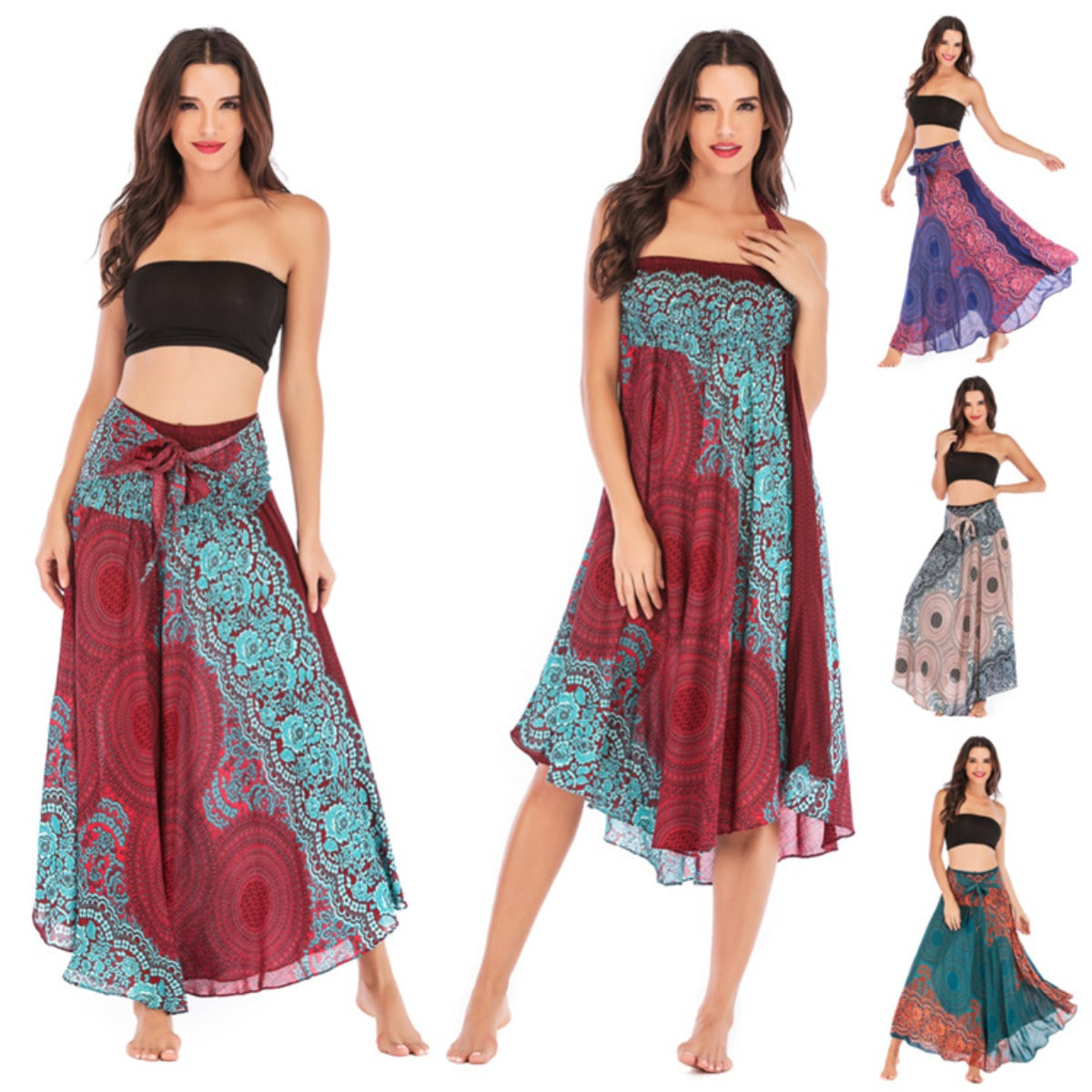 Strandkleid Damen Vintage Langer Rock Freizeit