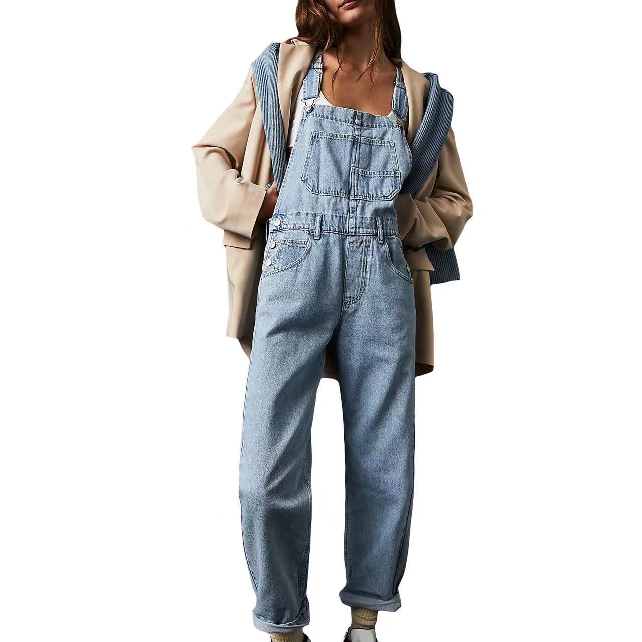 Damen Arbeitshose Latzhose Relaxed Fit Casual Streetstyle Freizeit