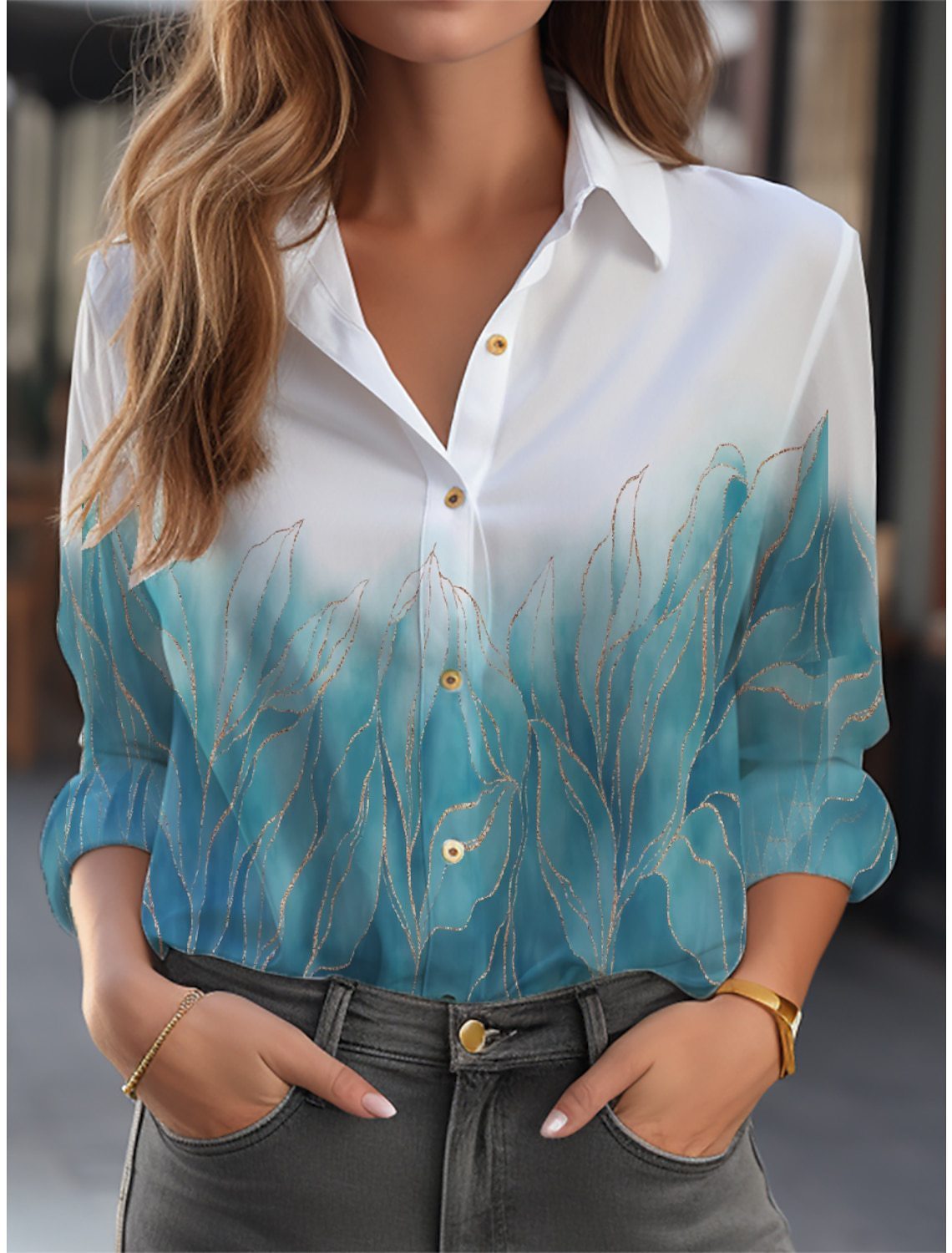 Langarmbluse für Damen mit floralem Muster und V-Ausschnitt, elegant und casual