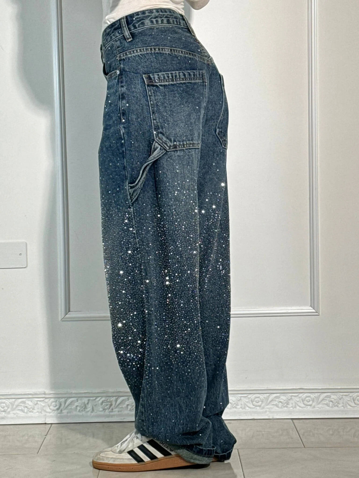 Hose Damen Hochtailliert Weitbein Knopftaschen Elegant