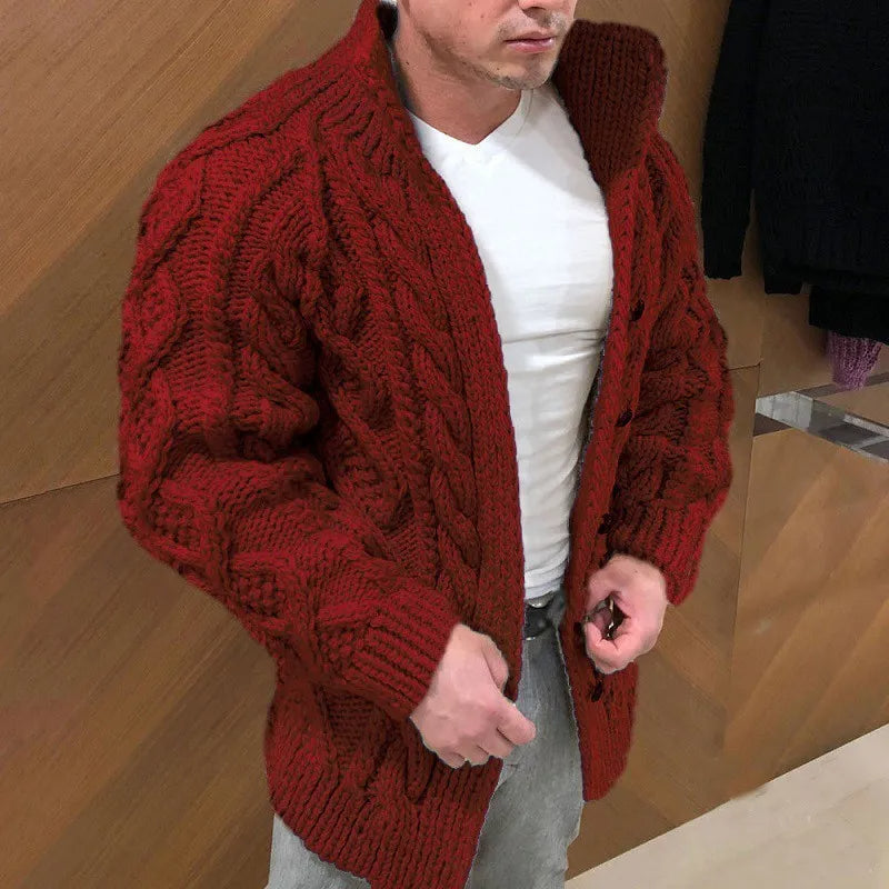 Cardigan épais en maille torsadée pour homme - Chaud et confortable
