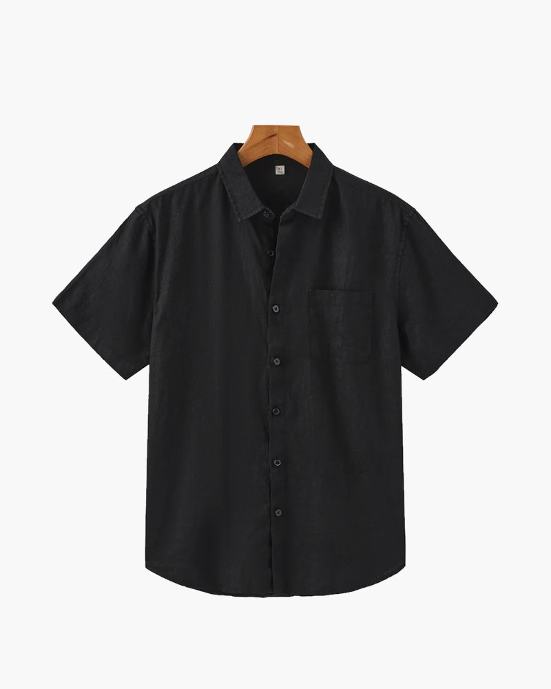 Hemd Herren Kurzarm Leinen Sommer Casual Regular Fit