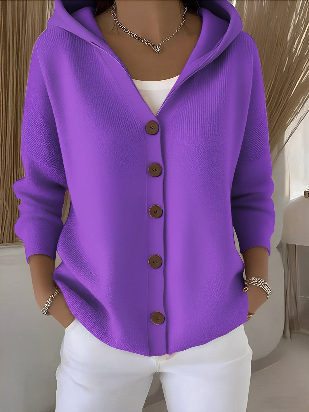 Damen Strickjacke mit Kapuze im lockeren Schnitt