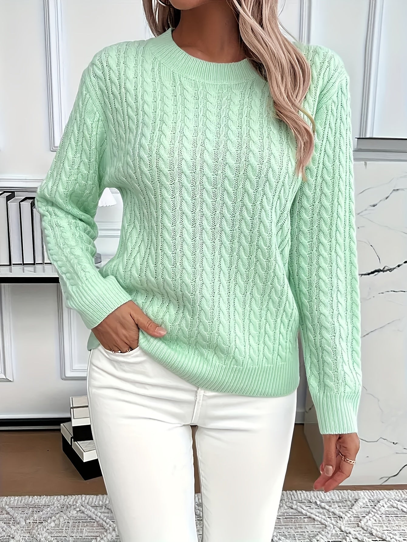 Strickpullover mit Zopfmuster für Damen