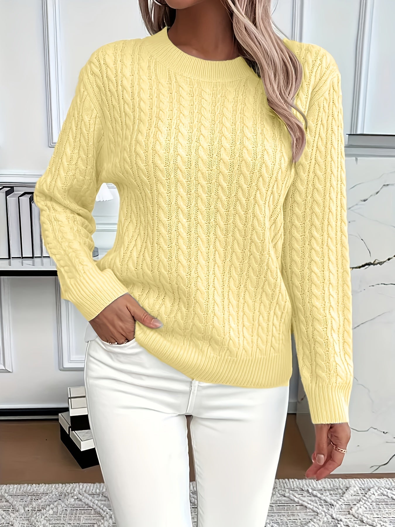 Strickpullover mit Zopfmuster für Damen