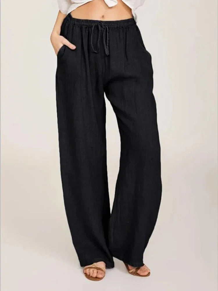 Damen Sommerhose Relaxed Fit Casual mit weitem Bein und Tunnelzug