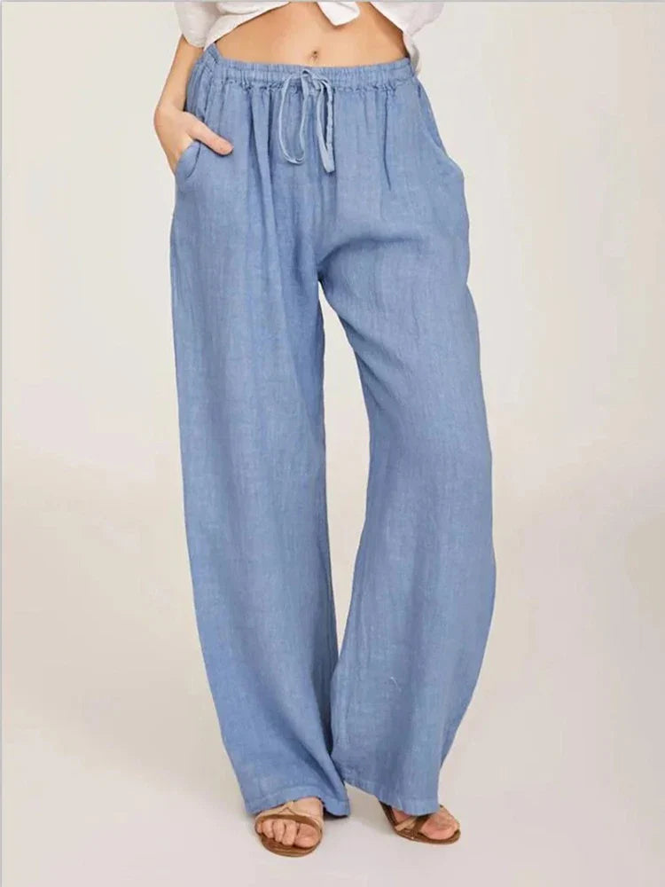 Damen Sommerhose Relaxed Fit Casual mit weitem Bein und Tunnelzug