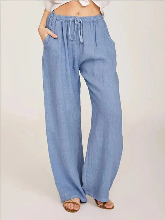 Damen Sommerhose Relaxed Fit Casual mit weitem Bein und Tunnelzug
