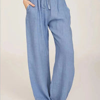 Damen Sommerhose Relaxed Fit Casual mit weitem Bein und Tunnelzug