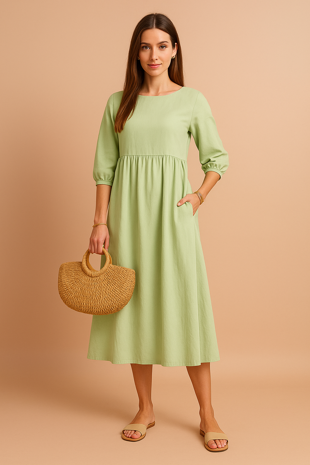 Midi Kleid Damen Elegant 3 4 Ärmel Business & Freizeit