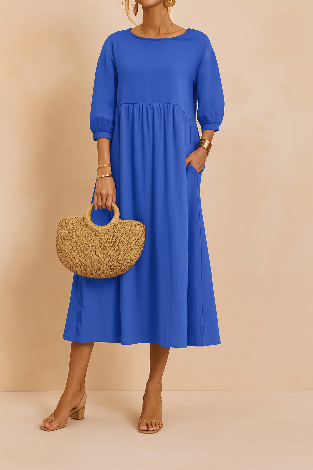 Midi Kleid Damen Elegant 3 4 Ärmel Business & Freizeit
