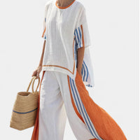 Damen Sommer Set Weite Hose Boho Tunika Freizeit Sommer