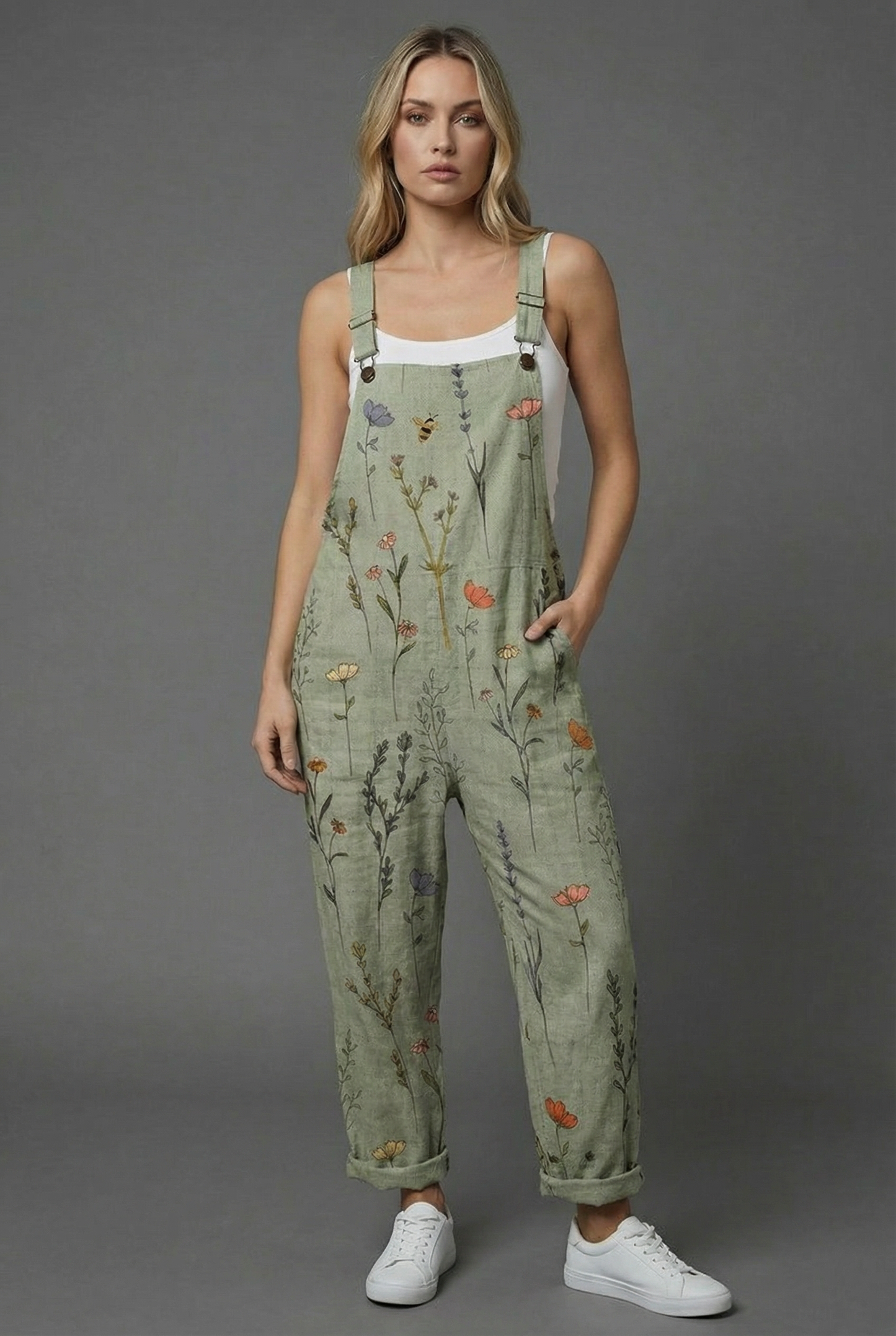 Jumpsuit Damen Relaxed Fit Sommer Casual mit floralem Print
