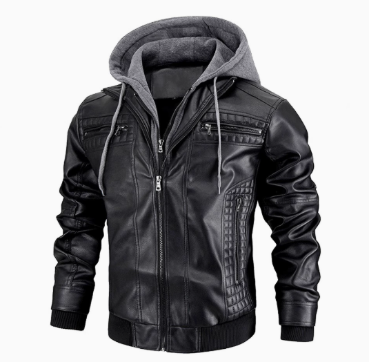 Herren Jacke | PU-Lederjacke mit Kapuze