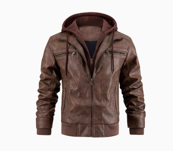 Herren Jacke | PU-Lederjacke mit Kapuze