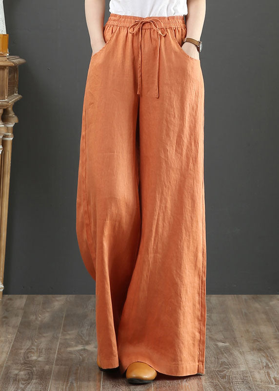 Bequeme Leinenhose Damen | Orange Gerade Hose mit Elastischem Bund | Perfekt für Entspannung und Sommermode 0