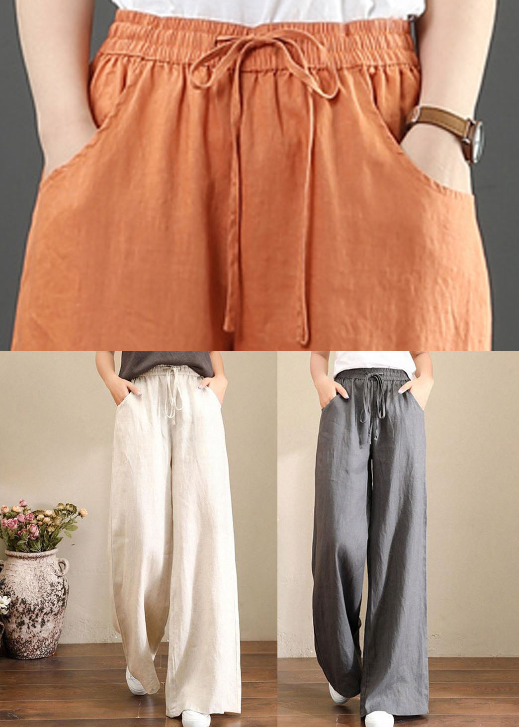 Bequeme Leinenhose Damen | Orange Gerade Hose mit Elastischem Bund | Perfekt für Entspannung und Sommermode 5