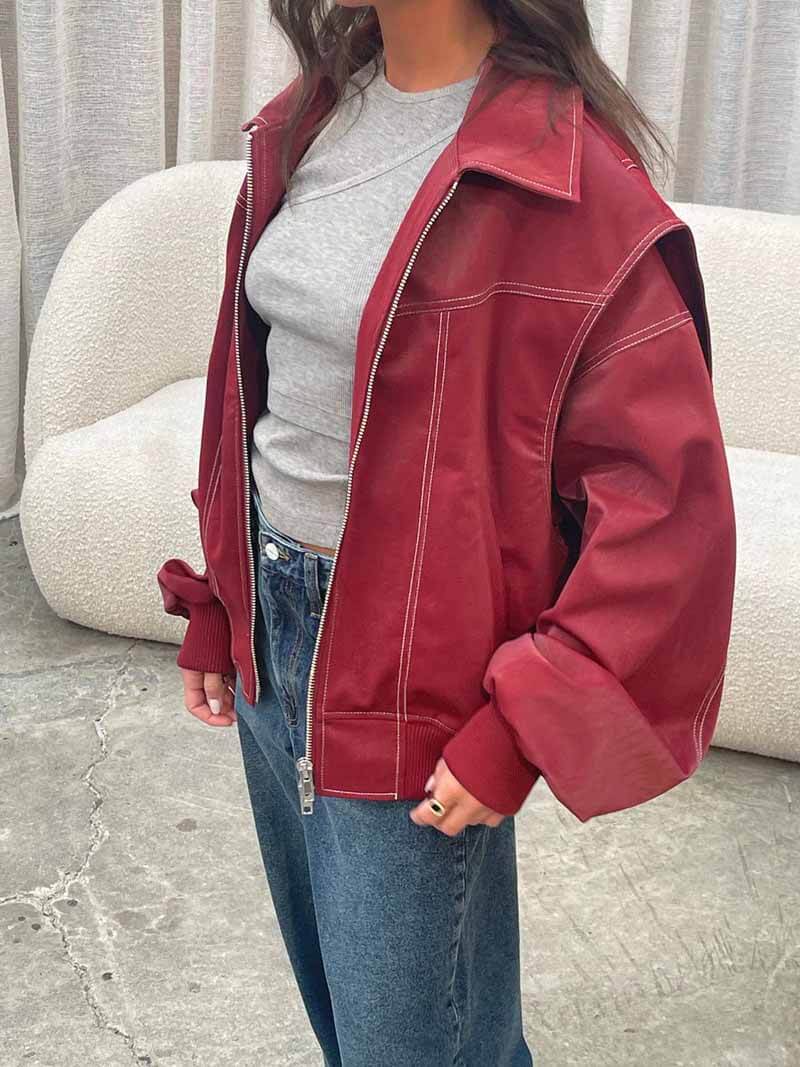 Oversize Leder Bomberjacke I Lederjacke I Leichte Übergangsjacke
