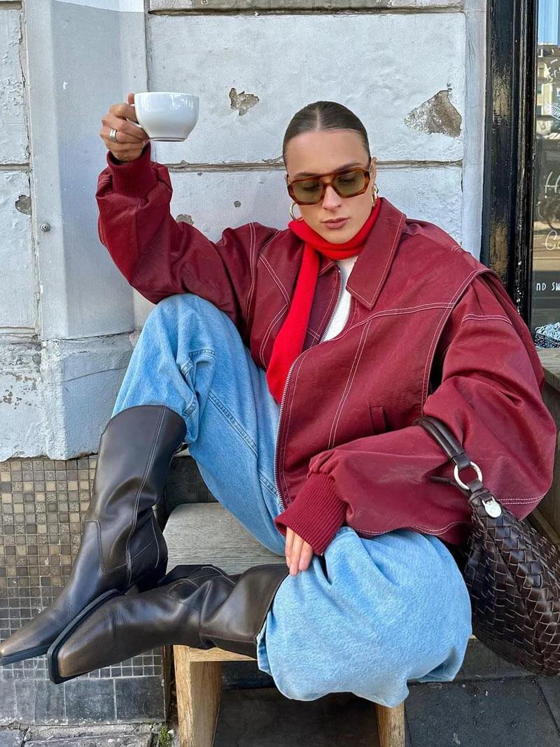 Oversize Leder Bomberjacke I Lederjacke I Leichte Übergangsjacke