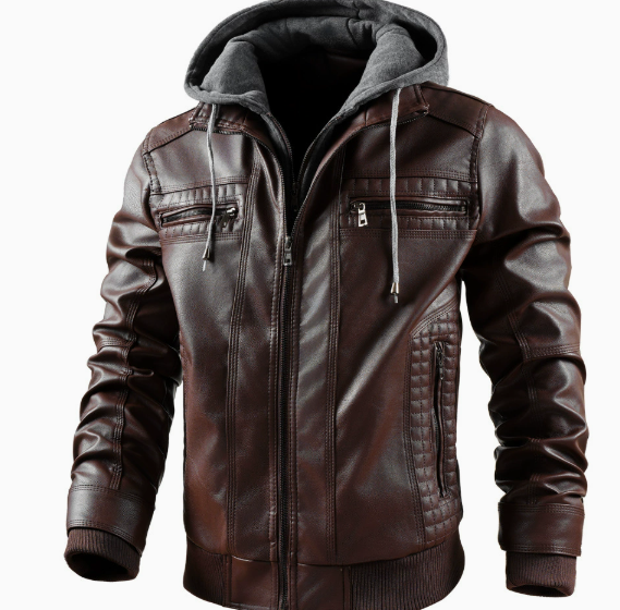 Herren Jacke | PU-Lederjacke mit Kapuze