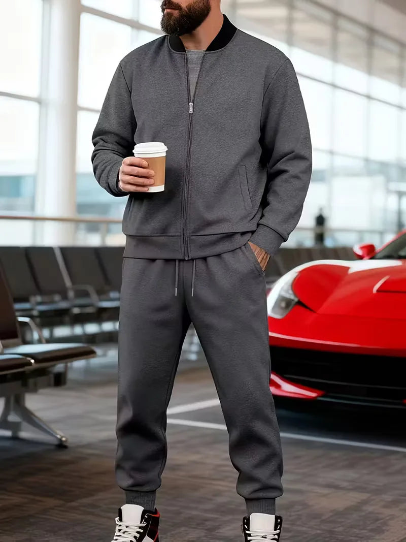 Herren Freizeit-Set Jacke mit Reißverschluss und Hose Regular Fit