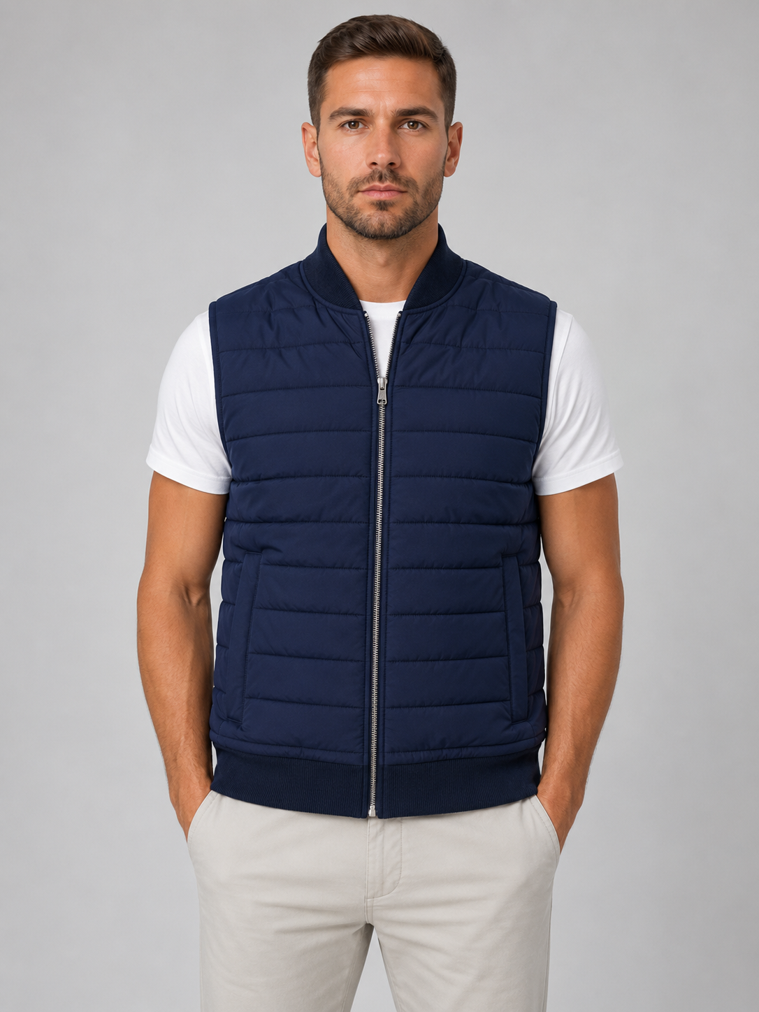 Gesteppte Herrenweste Slim Fit Freizeit mit Reißverschluss