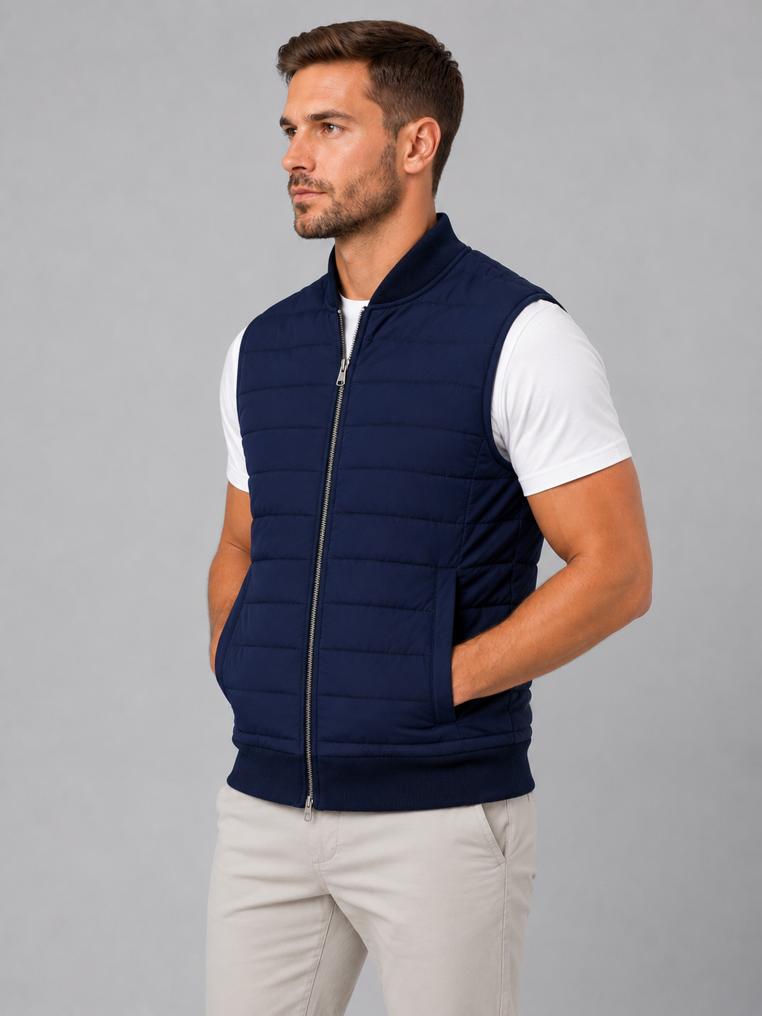 Gesteppte Herrenweste Slim Fit Freizeit mit Reißverschluss