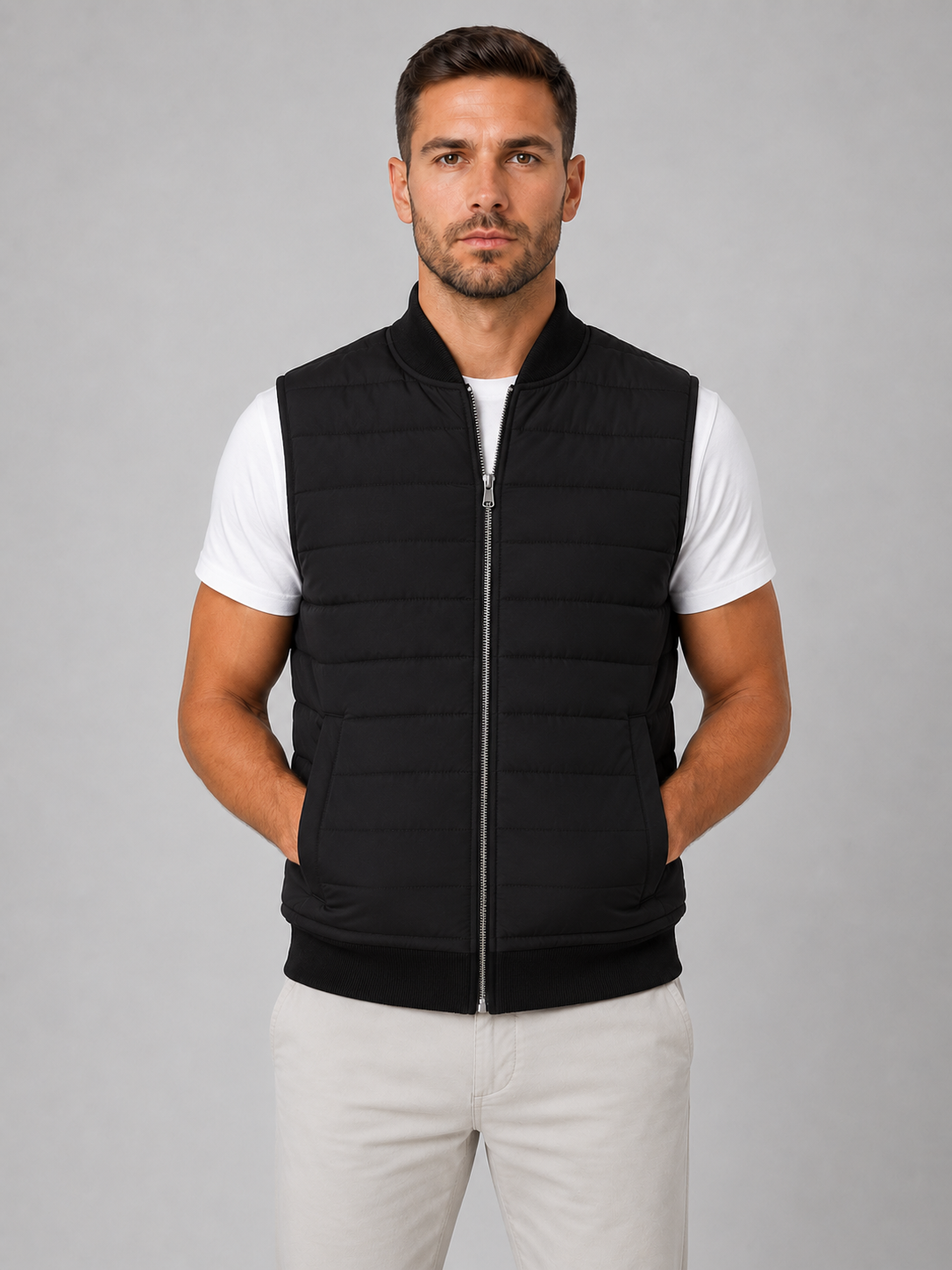 Gesteppte Herrenweste Slim Fit Freizeit mit Reißverschluss