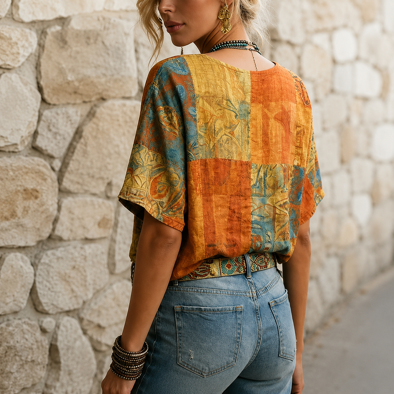 Bluse Damen Vintage Locker Casual Libellenmuster