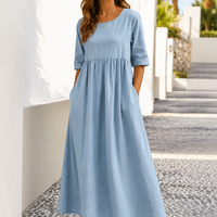 Adele | Midikleid Damen A-Linie Kurzarm Casual