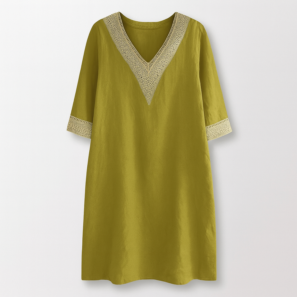 Sommerkleid Damen Relaxed Fit Freizeit V-Ausschnitt Spitze