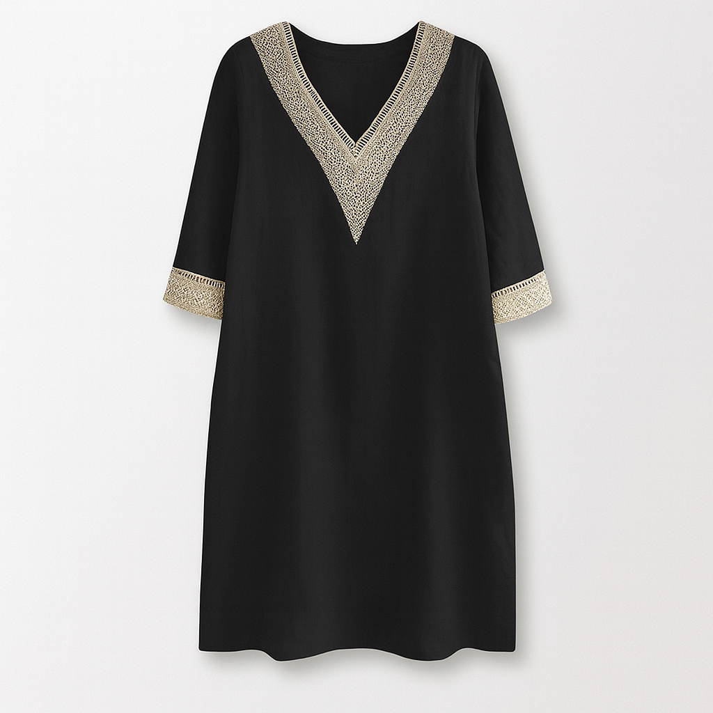 Sommerkleid Damen Relaxed Fit Freizeit V-Ausschnitt Spitze