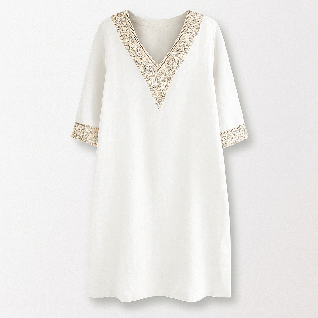 Sommerkleid Damen Relaxed Fit Freizeit V-Ausschnitt Spitze