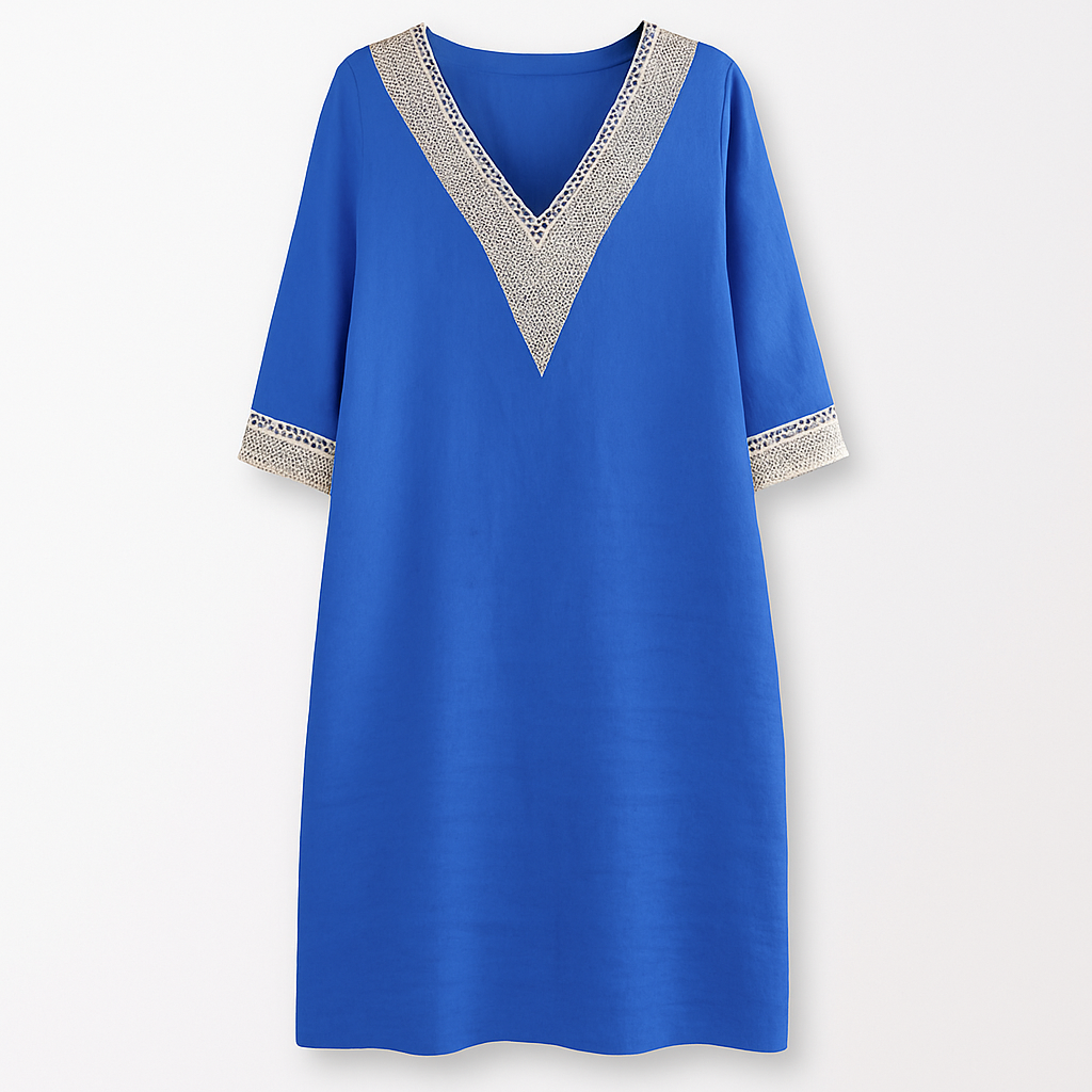 Sommerkleid Damen Relaxed Fit Freizeit V-Ausschnitt Spitze