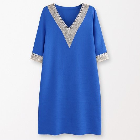 Sommerkleid Damen Relaxed Fit Freizeit V-Ausschnitt Spitze