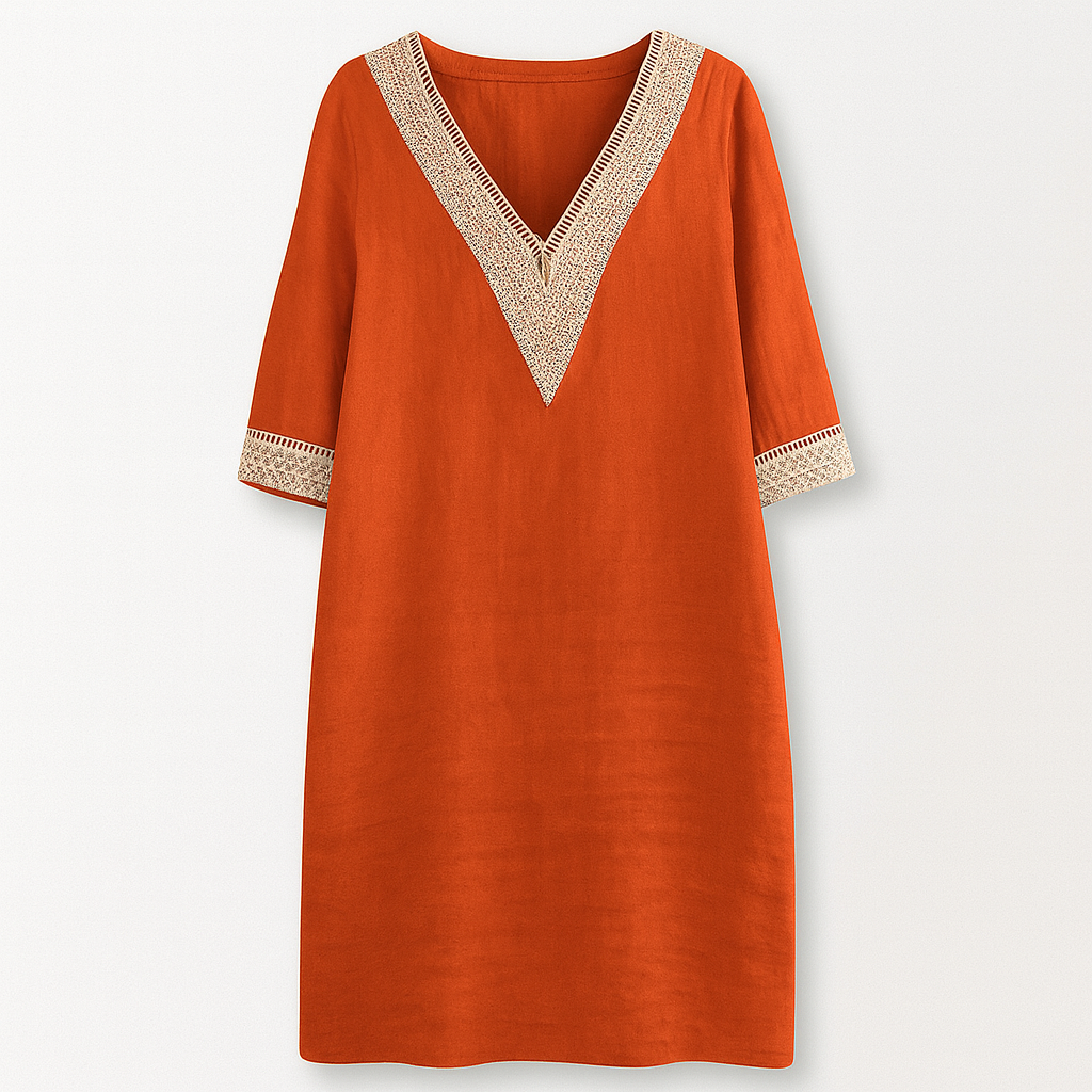 Sommerkleid Damen Relaxed Fit Freizeit V-Ausschnitt Spitze