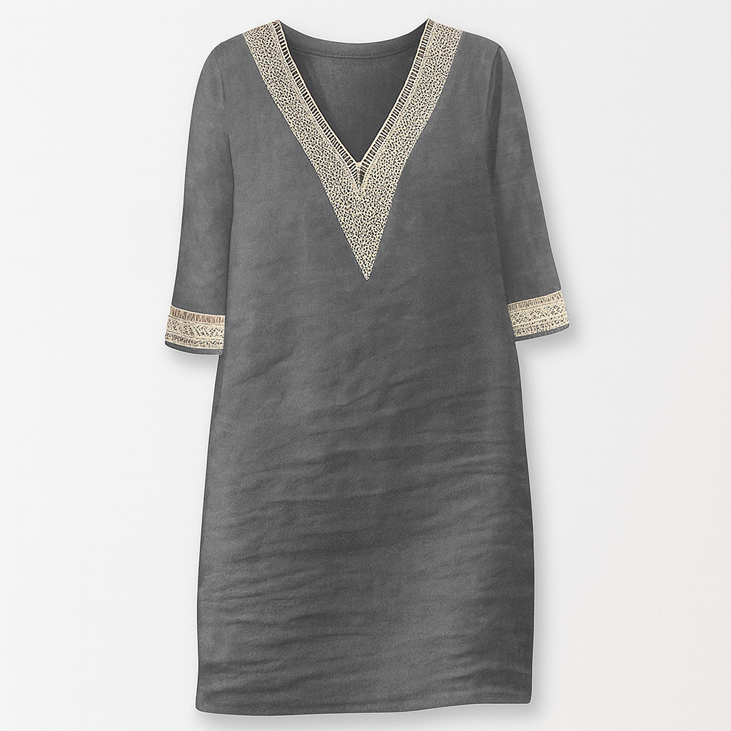 Sommerkleid Damen Relaxed Fit Freizeit V-Ausschnitt Spitze