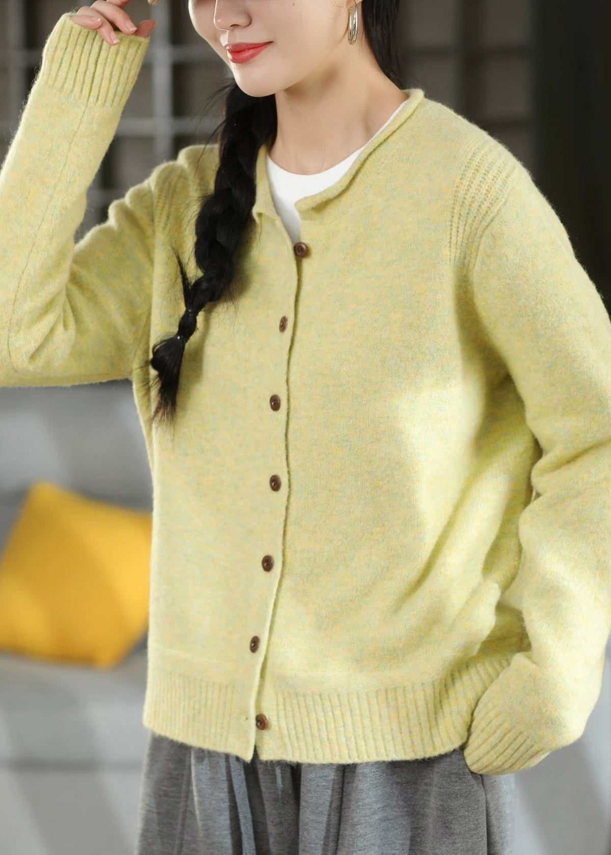 Damen Strickjacke Relaxed Fit Casual mit Rundhalsausschnitt
