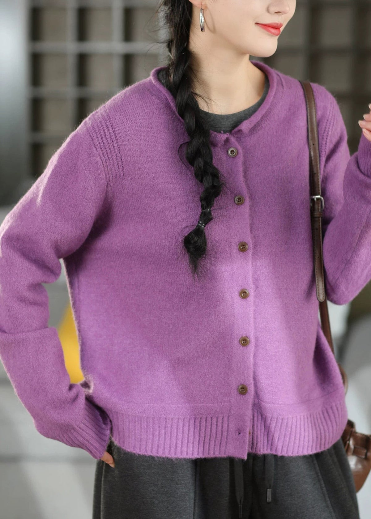 Damen Strickjacke Relaxed Fit Casual mit Rundhalsausschnitt