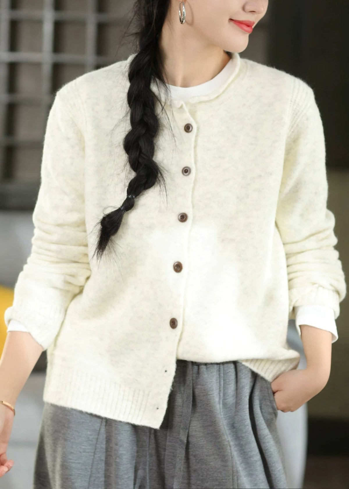 Damen Strickjacke Relaxed Fit Casual mit Rundhalsausschnitt