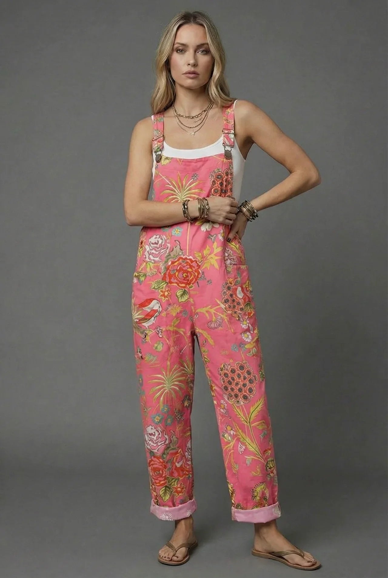 Jumpsuit Damen Relaxed Fit Sommer Casual mit floralem Print