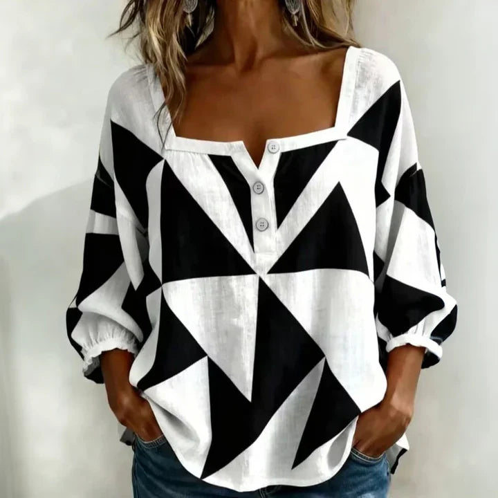 Bluse Damen Fließend Geometrisches Muster Casual