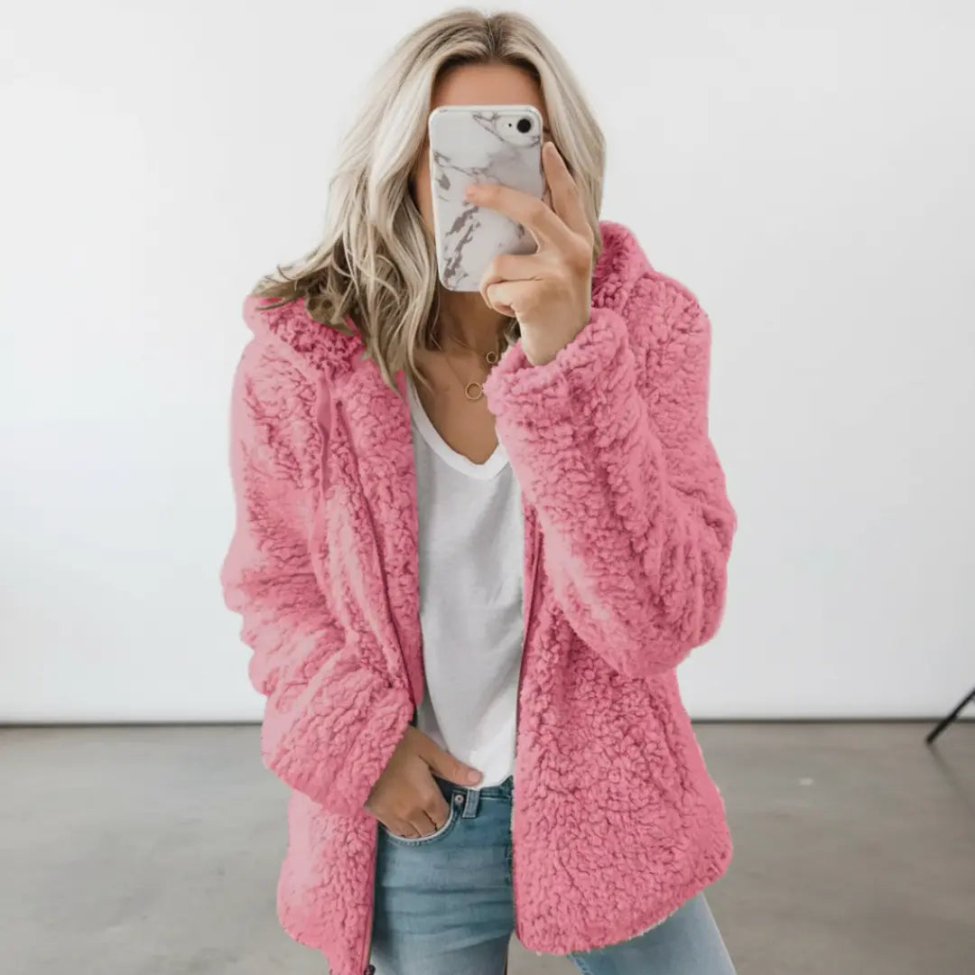 Damen-Teddy-Jacke mit Kapuze, lang geschnitten – Penny 1