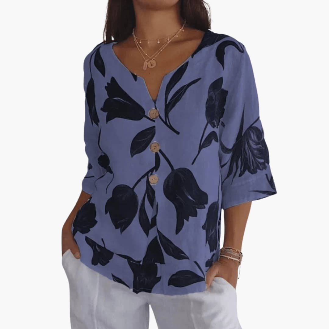 Damen Bluse V-Ausschnitt Kurzarm mit Blumenmuster Casual für den Sommer 1